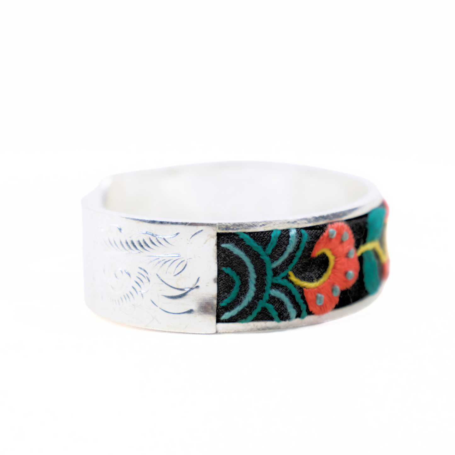 云卷花开Flame Bloom · Handcrafted Qiang Silver Bracelet – Ethnic Embroidery Jewelry with Tribal Symbolism