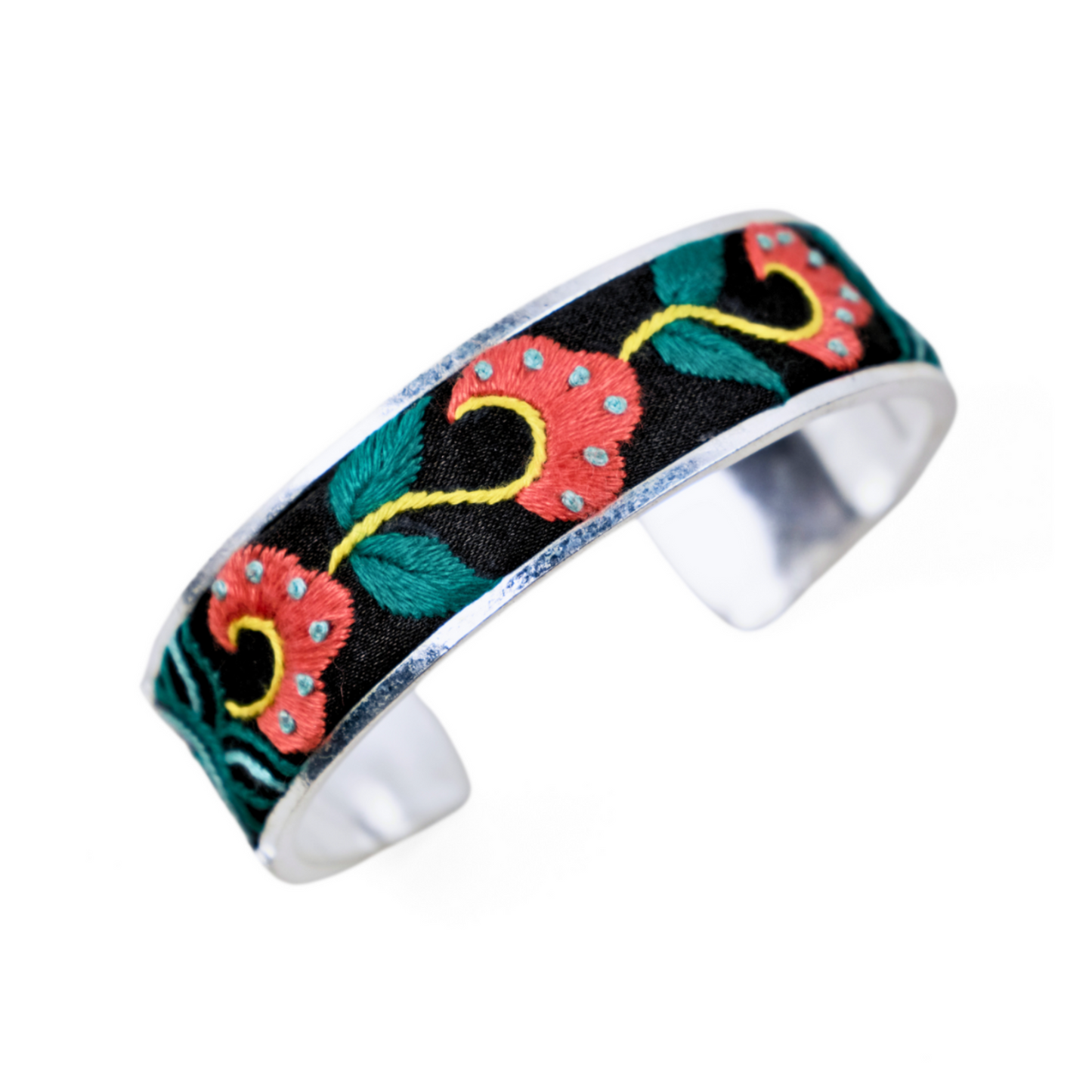 云卷花开Flame Bloom · Handcrafted Qiang Silver Bracelet – Ethnic Embroidery Jewelry with Tribal Symbolism