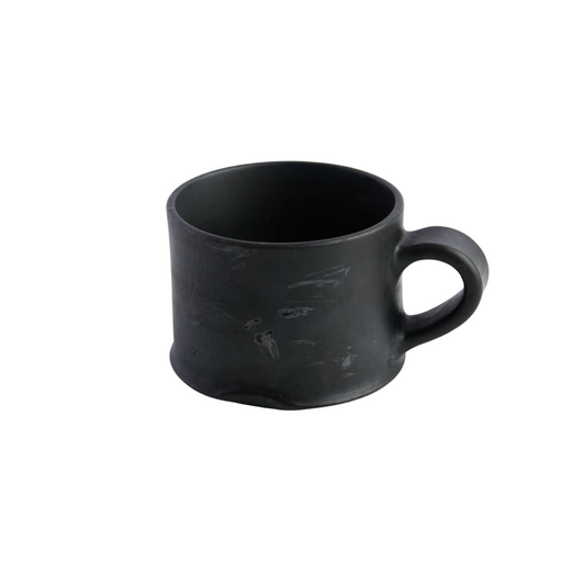 Qonga Hand-Pinched Black Pottery Coffee Cup  Everyday calm shaped by hand