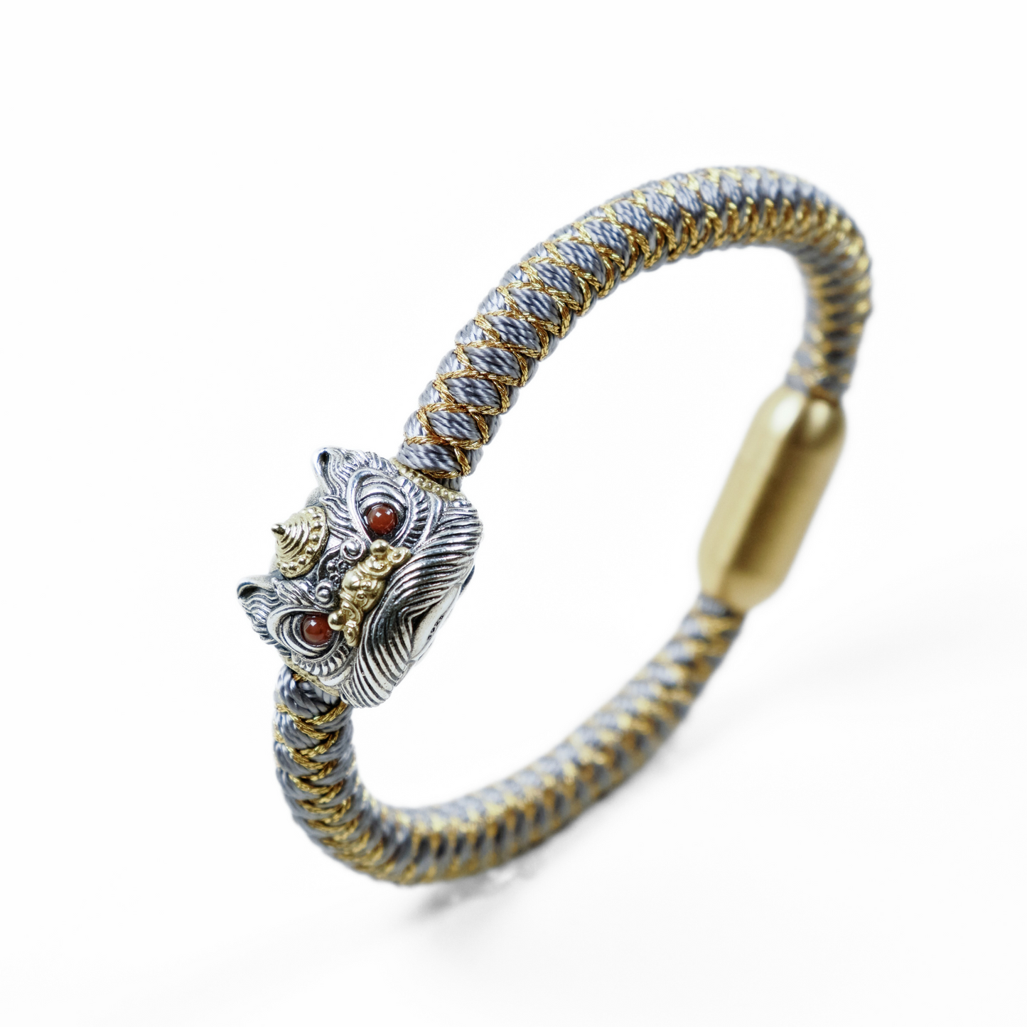 醒狮手链Tibetan Lion Bracelet - 925 Silver - Black Cord