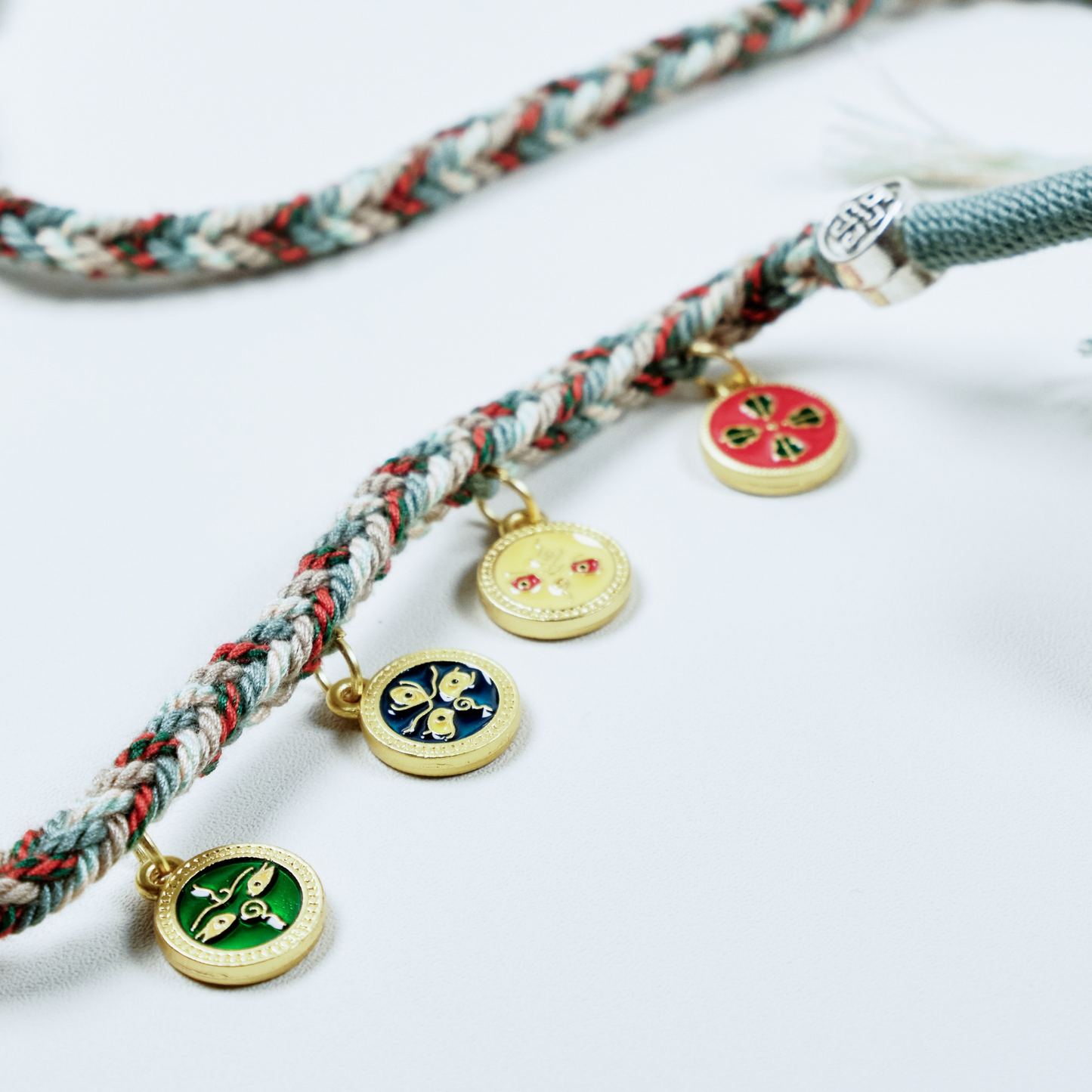 九宫牌财神Tibetan Nine-Palace Fortune Amulet – Cotton Cord Necklace with Brass Wealth Guardian