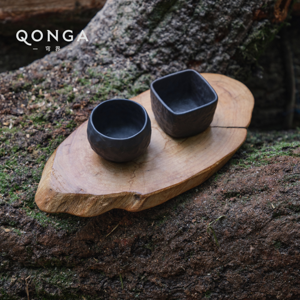 Heaven & Earth — Handmade Black Clay Fortune Cups (Set of 2)Oriental Teaware Gift
